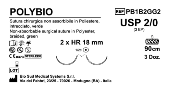 Sutura Polybio HR18 USP 2-0 - EP 3 90 cm Green Double Armed  Box 36 pcs