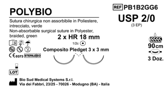 Sutura Polybio HR 18 USP 2-0 - EP 3 90 cm Green Doub.Arm.;Pled. Hard 3x3;Box36