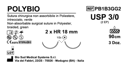 Sutura Polybio HR18 USP 3-0 - EP 2 90 cm Green Double Armed  Box 36 pcs