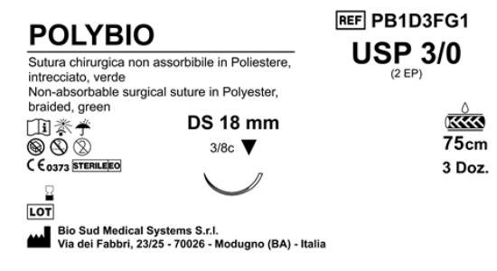 Sutura Polybio DS18 USP 3-0 - EP 2 75 cm Green Box 36 pcs