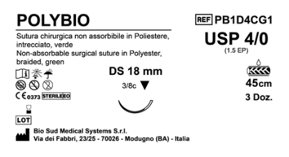 Sutura Polybio DS18 USP 4-0  - EP 1.5 45 cm Green Box 36 pcs