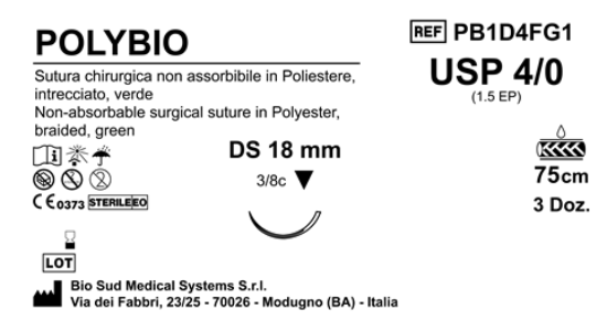 Sutura Polybio DS 18 USP 4-0  - EP 1.5 75 cm Green Box 36 pcs