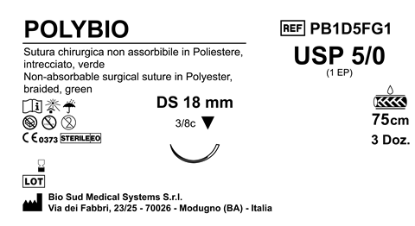 Sutura Polybio DS 18 USP 5-0 - EP 1 75 cm Green Box 36 pcs