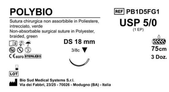 Sutura Polybio DS 18 USP 5-0 - EP 1 75 cm Green Box 36 pcs