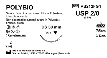 Sutura Polybio DS30 USP 2-0 - EP 3 75 cm Green Box 36 pcs