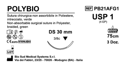 Sutura Polybio DS30 USP 1 - EP 4 75 cm Green Box 36 pcs