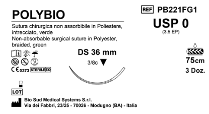 Sutura Polybio DS36 USP 0 - EP 3.5 75 cm Green Box 36 pcs