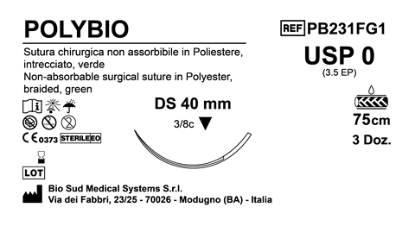Sutura Polybio DS40 USP 0 - EP 3.5 75 cm Green Box 36 pcs