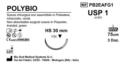 Sutura Polybio HS30 USP 1 - EP 4 75 cm Green Box 36 pcs