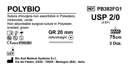 Sutura Polybio GR 20 USP 2-0 - EP 3 75 cm Green Box 36 pcs