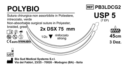 Sutura Polybio DSX 75 USP 5 - EP 7 45 cm Green Double Armed  Box 36 pcs