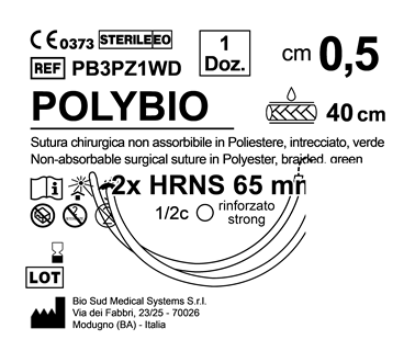 Sutura Polybio HRNS 65 Fascetta 0.5 cm 40 cm White Double Armed  N.12 Bs. per Box