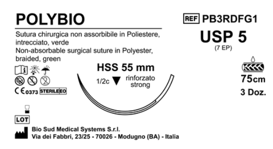 Sutura Polybio HSS 55 USP 5 75 cm Green Box 36 pcs