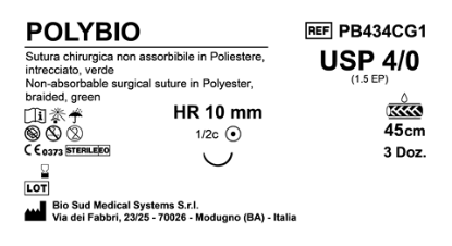 Sutura Polybio HR10 USP 4-0  - EP 1.5 45 cm Green Box 36 pcs