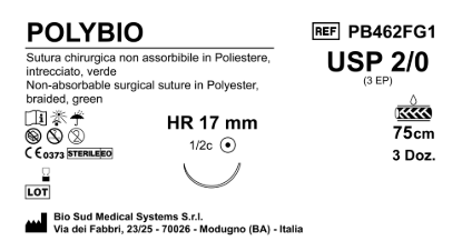 Sutura Polybio HR17 USP 2-0 - EP 3 75 cm Green Box 36 pcs