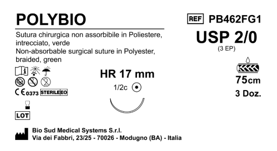 Sutura Polybio HR17 USP 2-0 - EP 3 75 cm Green Box 36 pcs