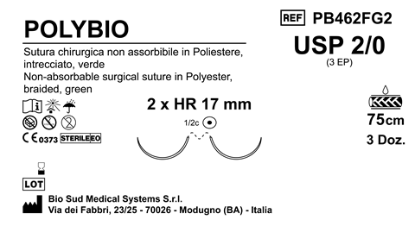 Sutura Polybio HR 17 USP 2-0 - EP 3 75 cm Green Double Armed  Box 36 pcs