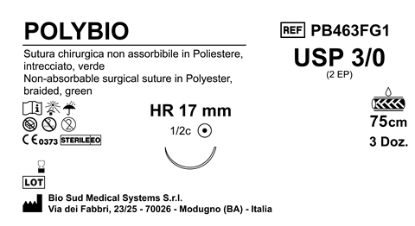 Sutura Polybio HR17 USP 3-0 - EP 2 75 cm Green Box 36 pcs
