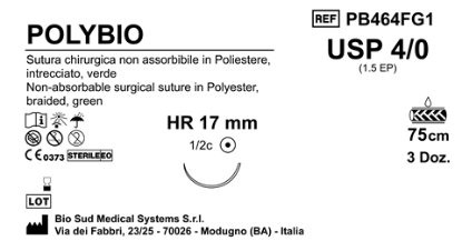Sutura Polybio HR17 USP 4-0  - EP 1.5 75 cm Green Box 36 pcs