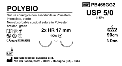 Sutura Polybio HR 17 USP 5-0 - EP 1 90 cm Green Double Armed  Box 36 pcs