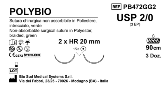 Sutura Polybio HR20 USP 2-0 - EP 3 90 cm Green Double Armed  Box 36 pcs
