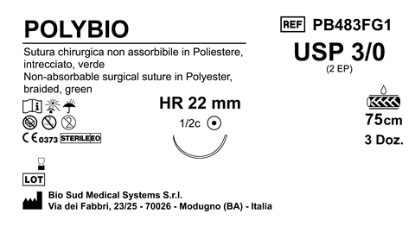 Sutura Polybio HR22 USP 3-0 - EP 2 75 cm Green Box 36 pcs