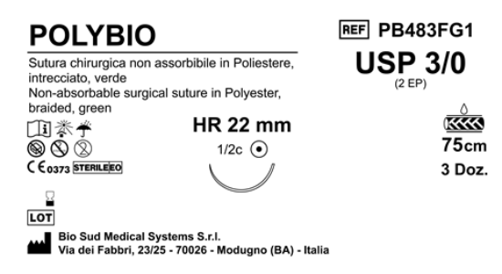 Sutura Polybio HR22 USP 3-0 - EP 2 75 cm Green Box 36 pcs