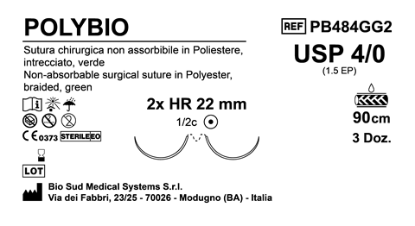 Sutura Polybio HR22 USP 4-0  - EP 1.5 90 cm Green Double Armed  Box 36 pcs