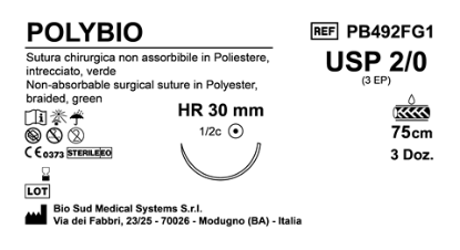 Sutura Polybio HR30 USP 2-0 - EP 3 75 cm Green Box 36 pcs