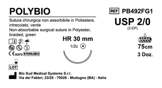 Sutura Polybio HR30 USP 2-0 - EP 3 75 cm Green Box 36 pcs