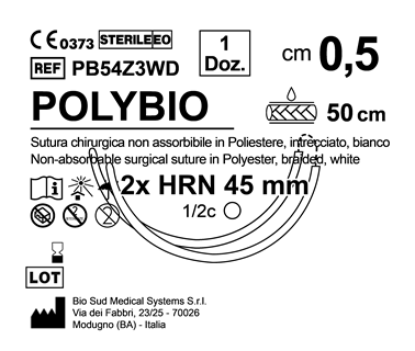 Sutura Polybio HRN 45 Fascetta 0.5 cm 50 cm White Double Armed  N.12 Bs. per Box
