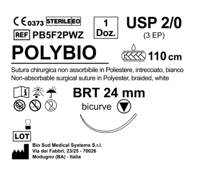 Sutura Polybio BRT 24 USP 2-0 - EP 3 110 cm White Box 12 pcs