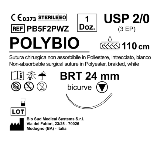 Sutura Polybio BRT 24 USP 2-0 - EP 3 110 cm White Box 12 pcs