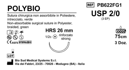 Sutura Polybio HRS26 USP 2-0 - EP 3 75 cm Green Box 36 pcs