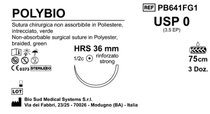 Sutura Polybio HRS 36 USP 0 - EP 3.5 75 cm Green Box 36 pcs