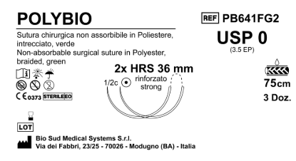 Sutura Polybio HRS 36 USP 0 - EP 3.5 75 cm Green Double Armed; Box 36 pcs
