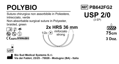 Sutura Polybio HRS 36 USP 2-0 - EP 3 75 cm Green Double Armed; Box 36 pcs