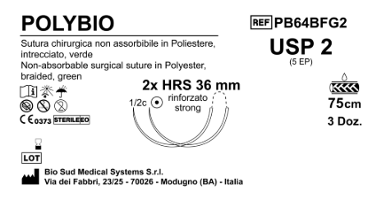 Sutura Polybio HRS 36 USP 2 - EP 5 75 cm Green Double Armed; Box 36 pcs