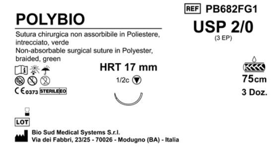 Sutura Polybio HRT17 USP 2-0 - EP 3 75 cm Green Box 36 pcs