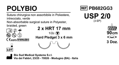 Sutura Polybio HRT17 USP 2-0 - EP 3 90 cm Green Doub.Arm. Pledget Hard 3x6 Box 36
