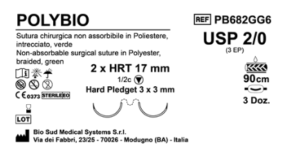 Sutura Polybio HRT17 USP 2-0 - EP 3 90 cm Green Doub.Arm. Pled. Hard 3x3 Box 36