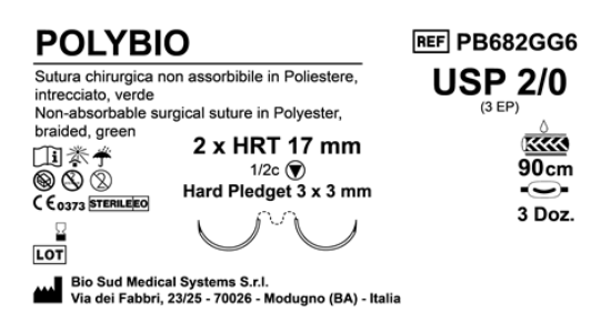 Sutura Polybio HRT17 USP 2-0 - EP 3 90 cm Green Doub.Arm. Pled. Hard 3x3 Box 36