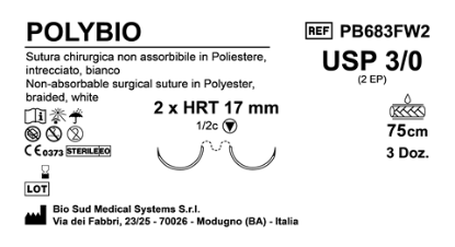 Sutura Polybio HRT17 USP 3-0 - EP 2 75 cm White Double Armed  Box 36 pcs