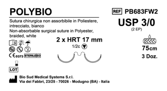 Sutura Polybio HRT17 USP 3-0 - EP 2 75 cm White Double Armed  Box 36 pcs