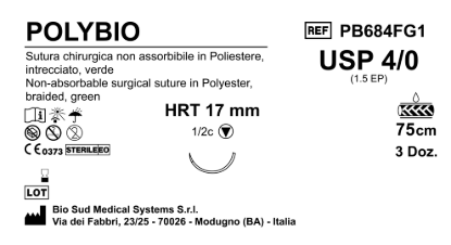 Sutura Polybio HRT17 USP 4-0  - EP 1.5 75 cm Green Box 36 pcs