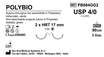 Sutura Polybio HRT17 USP 4-0  - EP 1.5 90 cm Green Double Armed  Box 36 pcs