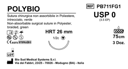 Sutura Polybio HRT 26 USP 0 - EP 3.5 75 cm Green Box 36 pcs
