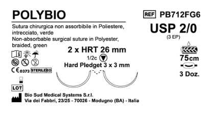 Sutura Polybio HRT26 USP 2-0 - EP 3 75 cm Green Doub.Arm. Pled. Hard 3x3 Box 36