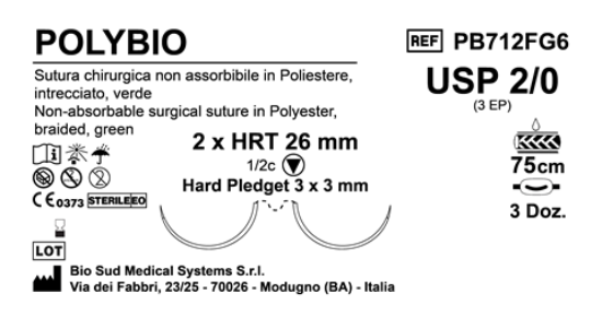 Sutura Polybio HRT26 USP 2-0 - EP 3 75 cm Green Doub.Arm. Pled. Hard 3x3 Box 36