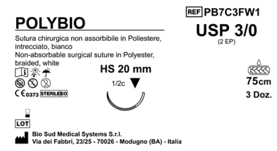 Sutura Polybio HS 20 USP 3-0 - EP 2 75 cm White Box 36 pcs
